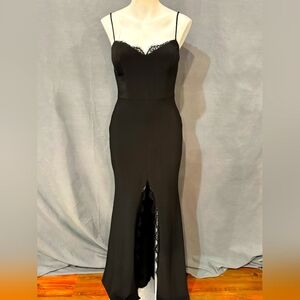 Gianni Bini Black Spaghetti Strap Slit Gown